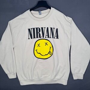 Nirvana Smiley Face Sweatshirt Men's Large Gildan Heavy Blend Crewneck Grunge